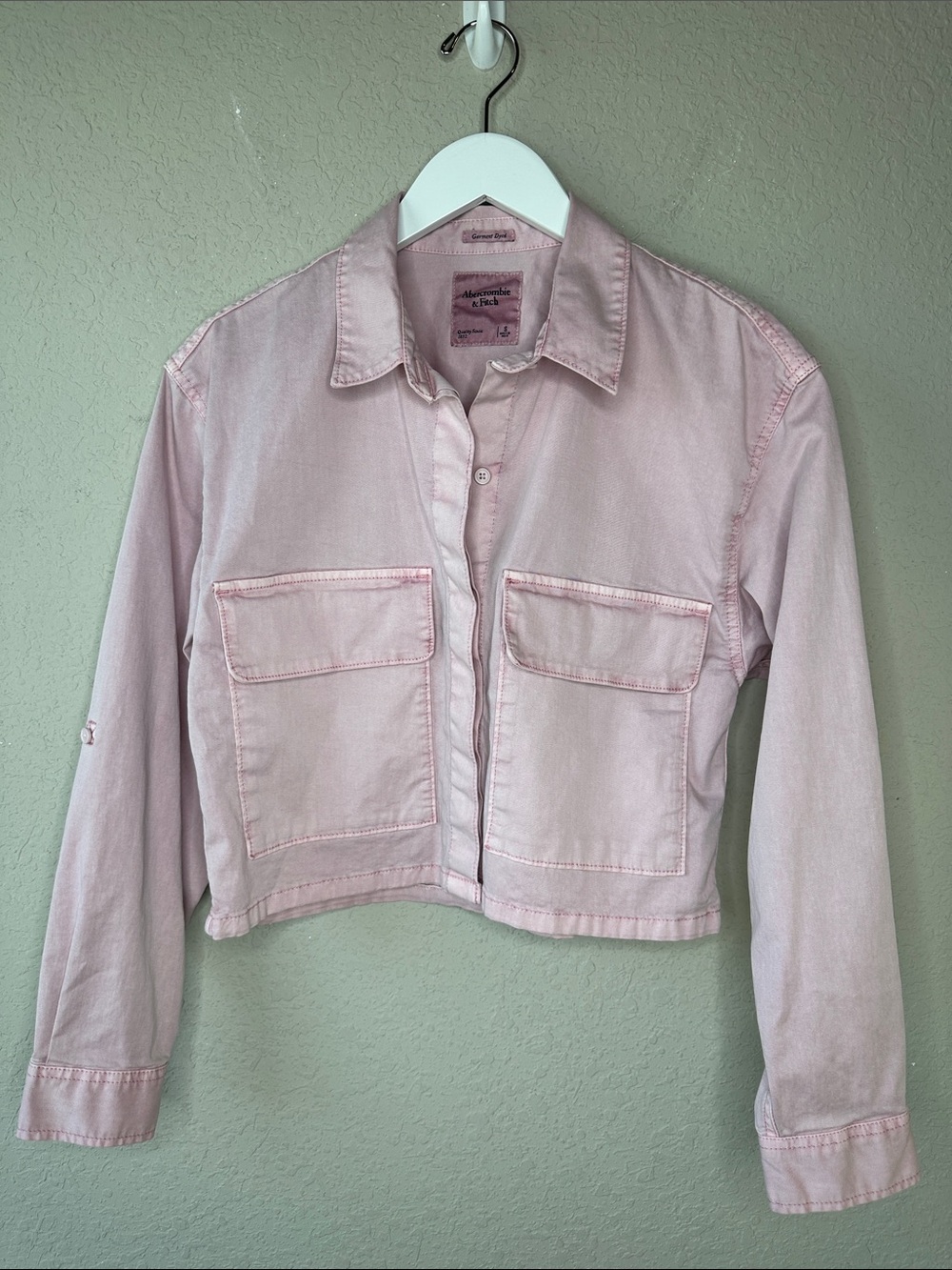 Abercrombie & Fitch Garment Dyed Cropped Shirt Jacket Size Small Dusty Pink